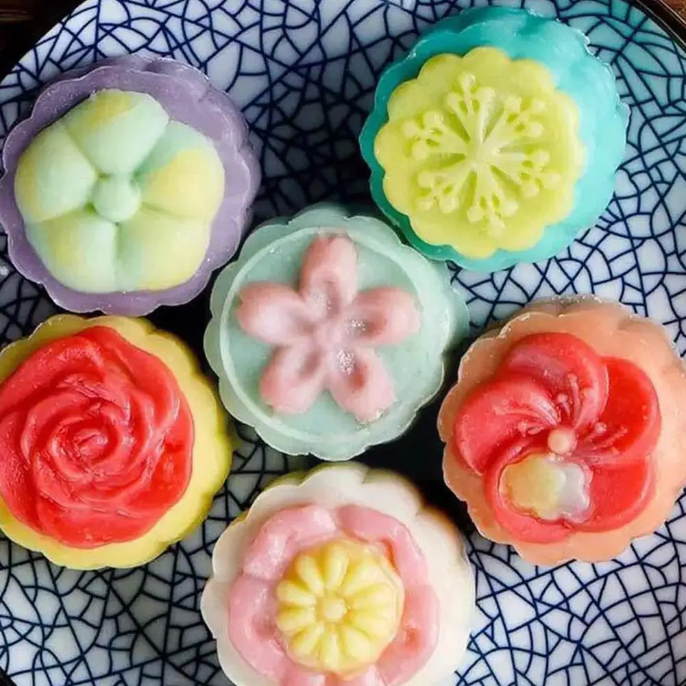 

1set Mid-autumn Festival 3D Rose Flower Mung Bean Cake Hand Cake Tool Pressure Snowy Baking Household Moon Transparent Mold V3G9