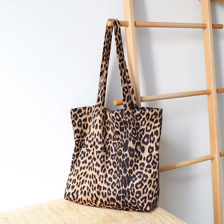 Женская Холщовая Сумка тоут с леопардовым принтом Повседневная Дамская сумка на