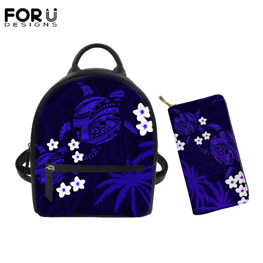 

Женская сумка на молнии FORUDESIGNS, маленький кошелек, 2 шт., полинезийская синяя черепаха, цветочный принт, дорожные сумки для девушек, хорошее к...