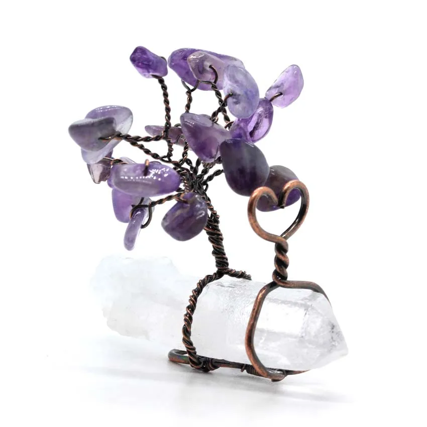 

LL Unique Style Red Bronze Natural Crystal Stone Gravel Wire Wrapped Lucky tree Rock Crystal Pedestal Exquisite Ornamentation
