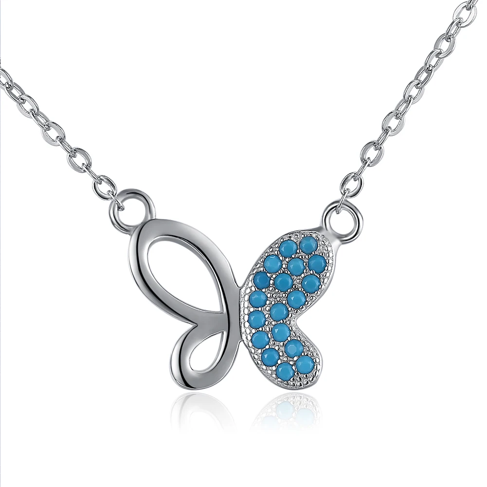 

SILVERHOO Sterling Silver 925 For Women Jewelry Cute Butterfly Necklaces Pendant Personality Blue Semi Precious Stone Necklace
