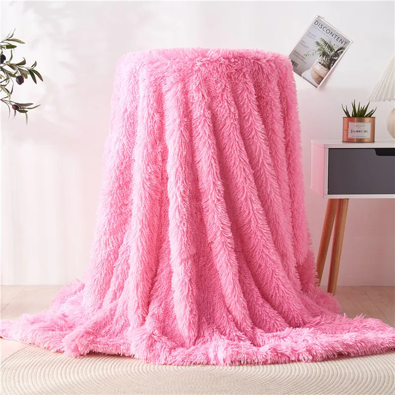 

Soft Flannel Blanket Solid Warm Long Shaggy Fuzzy Blanket Fur Throw Rug for Sofa Bedding Home Decor Winter Blanket