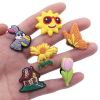 hot selling 1pcs sun butterflies flowers shoes charms silicone croc accessories kids x mas gifts wristband hole slipper decor