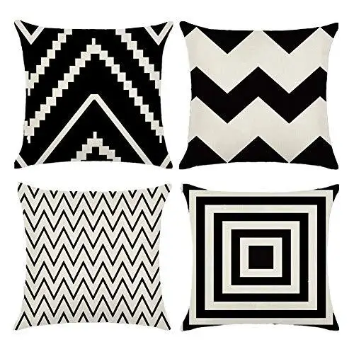 

Simple Office Home Pillowcase Black and White Geometric Wave Linen Cushion Cover Wholesale