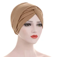 new muslim twist jersey hijab caps for women forehead cross turban headwraps indian hat islamic inner hijab turbantes mujer