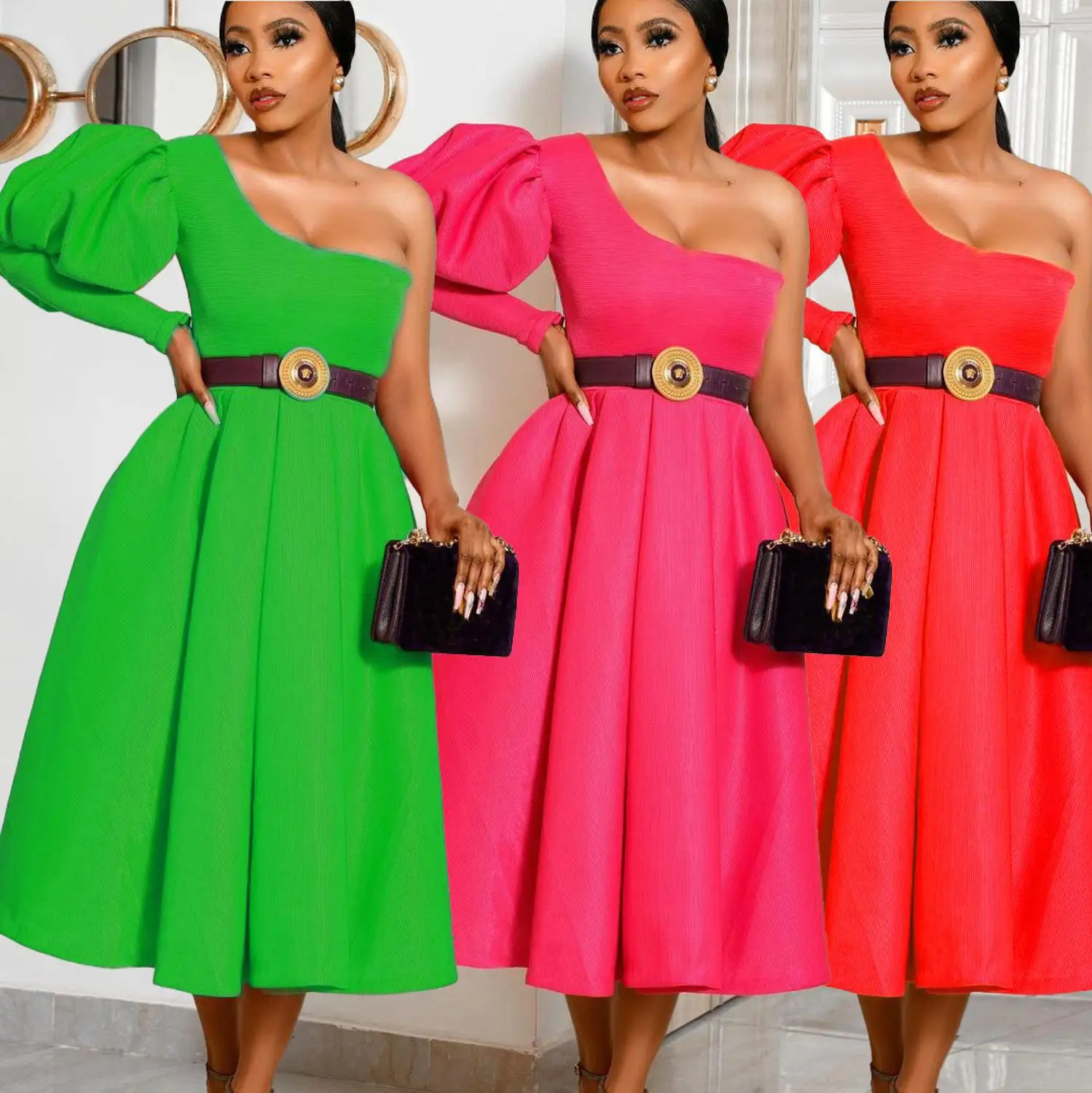 

Комплект из обуви в африканском стиле платья для женщин на одно плечо фонарь рукав блузки с завышенной талией вечернее рождественское вече...