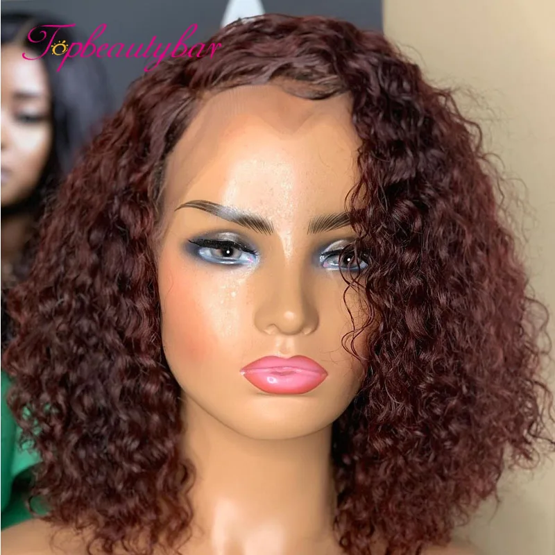 

Brown Curly Lace Front Human Hair Wigs Short Bob Brazilian Remy Lace Frontal Wigs 180 Density Human Hair For Women