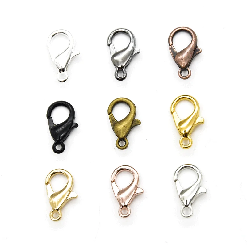 

50pcs Wholesale 10/12/14/16/18mm 9 Colors Metal Lobster Clasps Hooks For DIY Necklace&Bracelet Chain Fashion Jewelry Findings