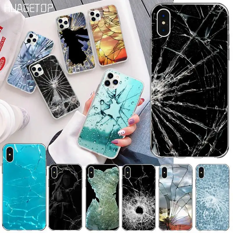 HUAGETOP черный чехол для мобильного телефона из разбитого стекла iPhone 11 pro XS MAX 8 7 6 6S Plus