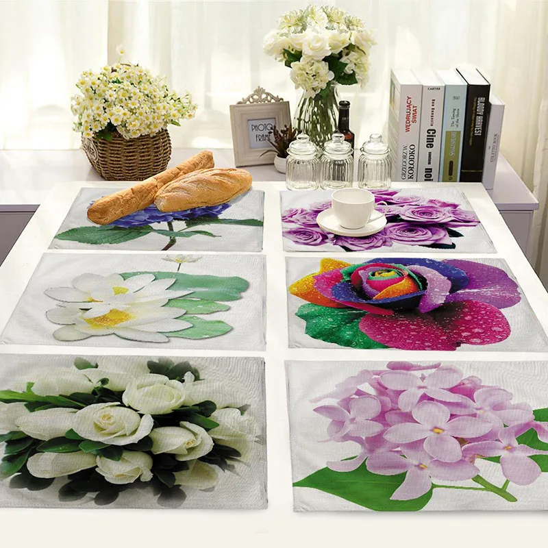 

Realistic Style Oil Painting Floral Print Dining Restaurant Kitchen Decoration Tableware Mat Coffee Coaster Cotton Linen 42*32cm