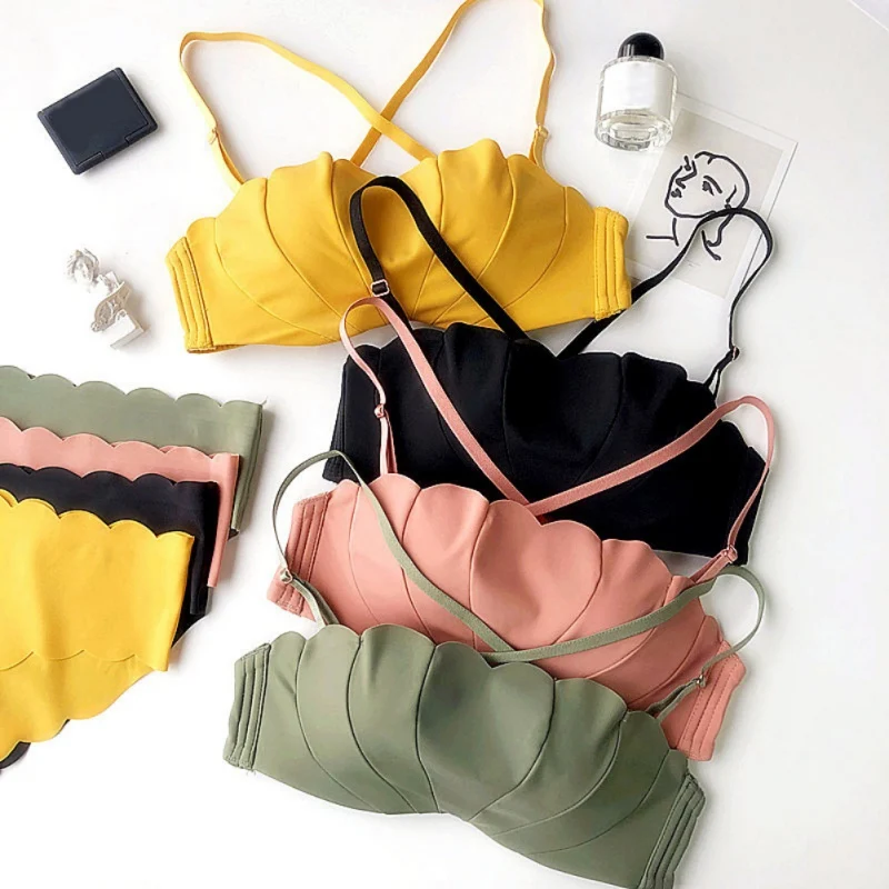 Бесшовный комплект нижнего белья пуш ап половина чашка бюстгальтер без косточек