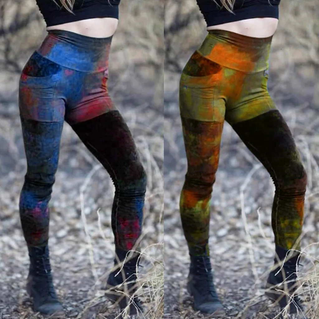 Женские осенние штаны для йоги с принтом спортивные фитнеса высокая талия бедра