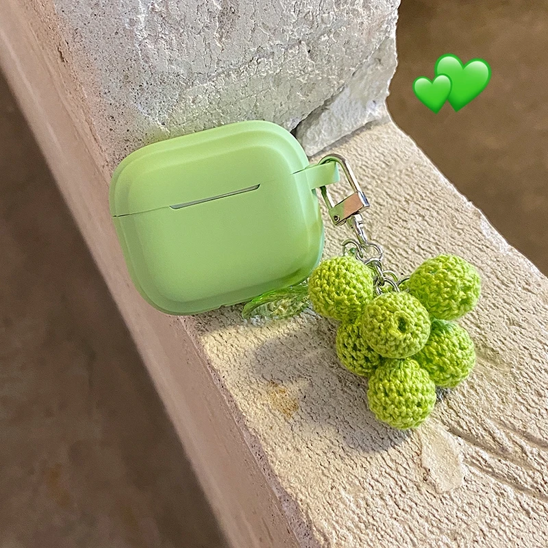 Роскошный зеленый силиконовый чехол для беспроводных наушников apple AirPods 3, покрытие для airpods 1 2 Pro, коробка для гарнитуры с милым брелоком в виде винограда.