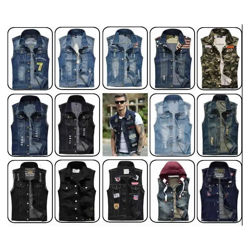 

Vintage Cowboy Vest Mens Plus Size M-6XL MALE Denim Vests Sleeveless Retro Jackets Washed Embroidery Slim Fit Man Ripped Jeans
