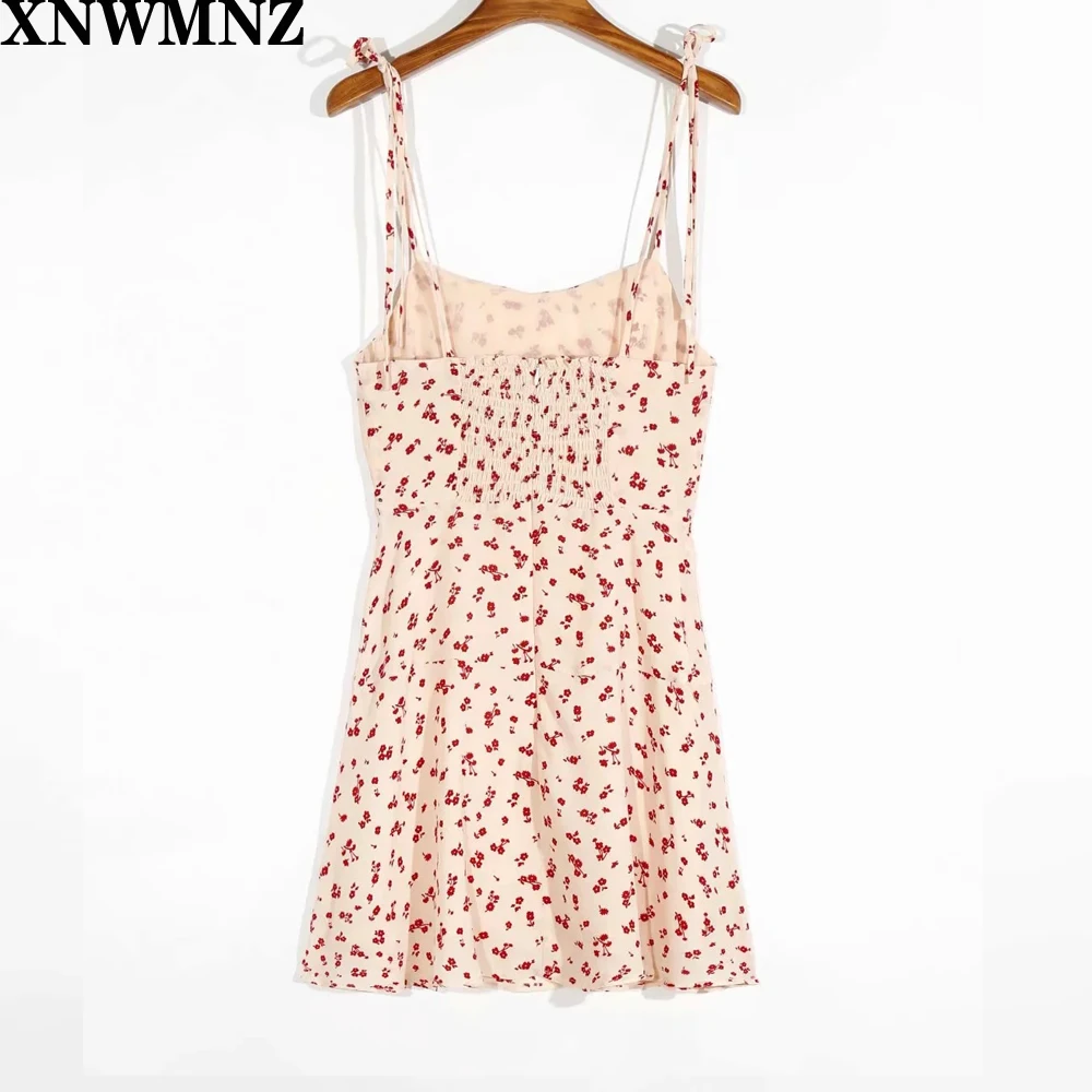 

XNWMNZ za Women Floral Sling Stretch Dress Prairie Chic Sleeveless Spring/Summer 2020 New French Retro Mini Dress Female Clothes