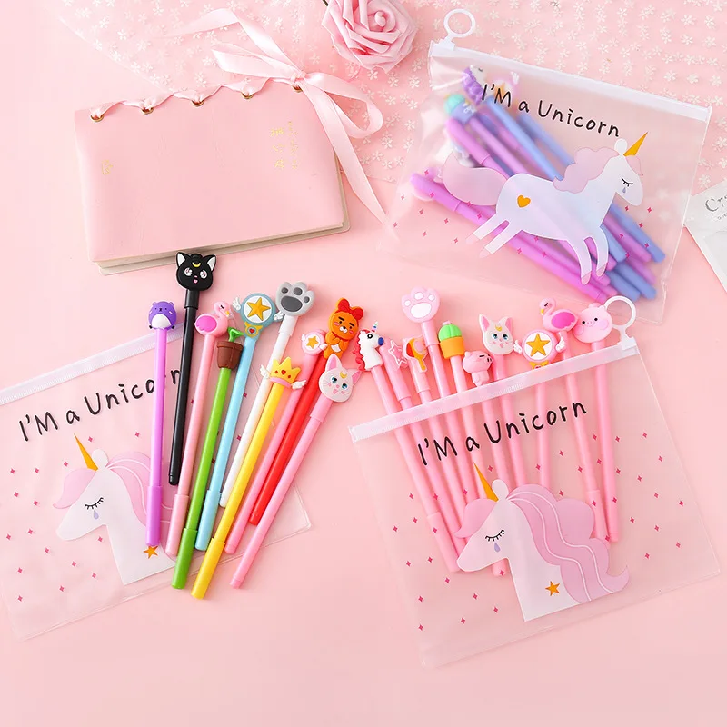 

10Pcs/lot Cute Unicorn Gel Pen Cartoon Kawaii Pony Pens 0.5mm Black Refill School Stationery Office Suppliers Gifts for Kids