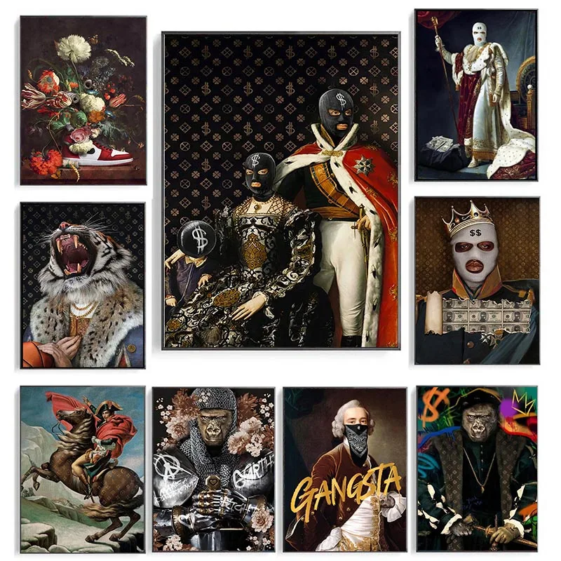 Ретро плакат в маске дворец Семья доллар человек граффити холст Роскошная