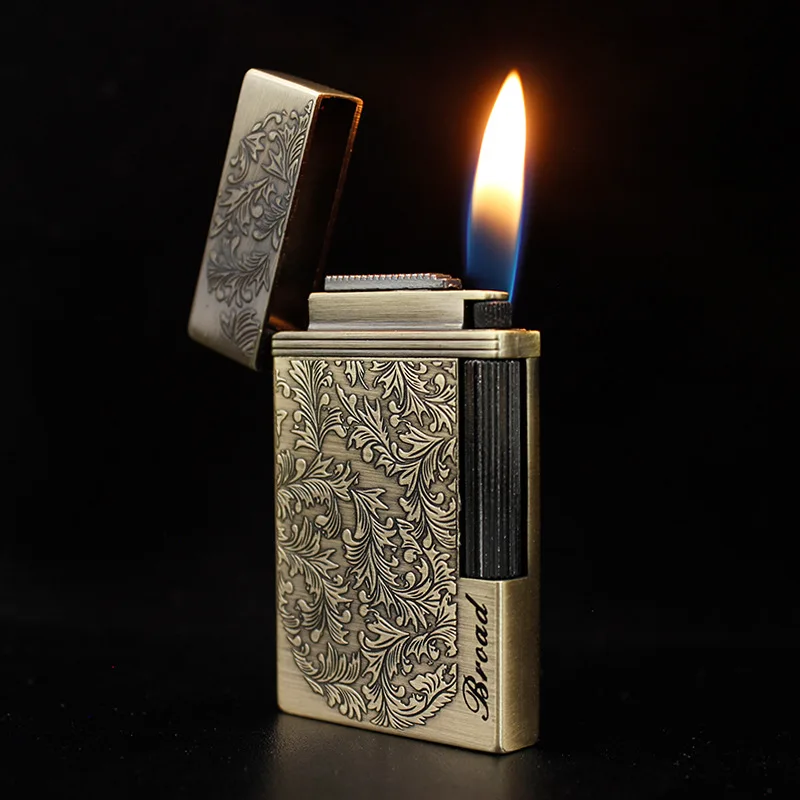 

Metal Lighters Ultra-thin Portable Gas Lighter Gasoline Inflatable Windproof Lighter Open Flame Sideslip Grinding Wheel Lighter