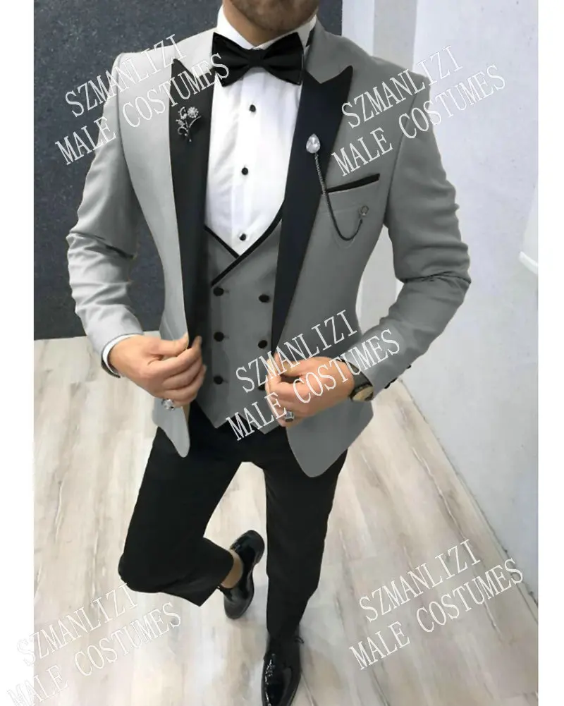 SZMANLIZI 2020 светильник-серый мужской костюм приталенные свадебные костюм...