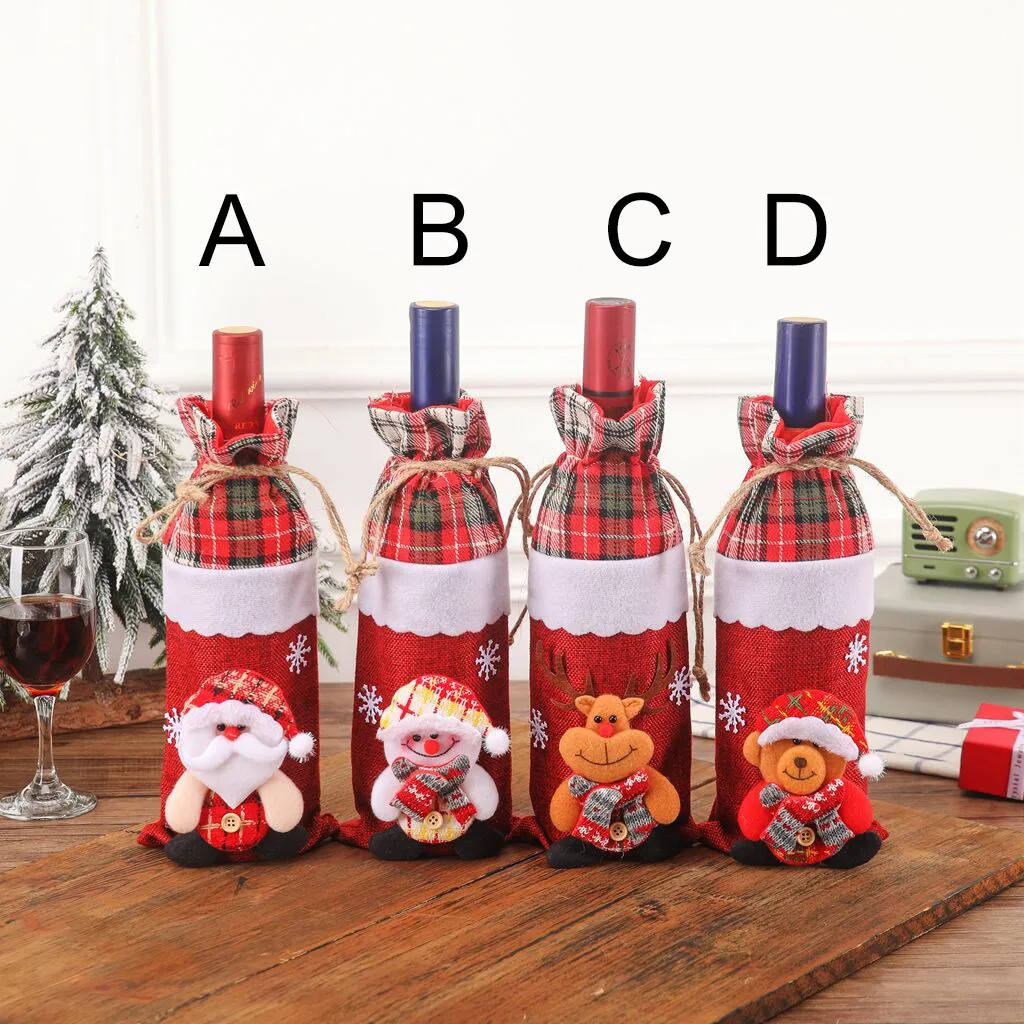Крышка для бутылки с красным вином сумки украшения дома вечерние Санта Клаус