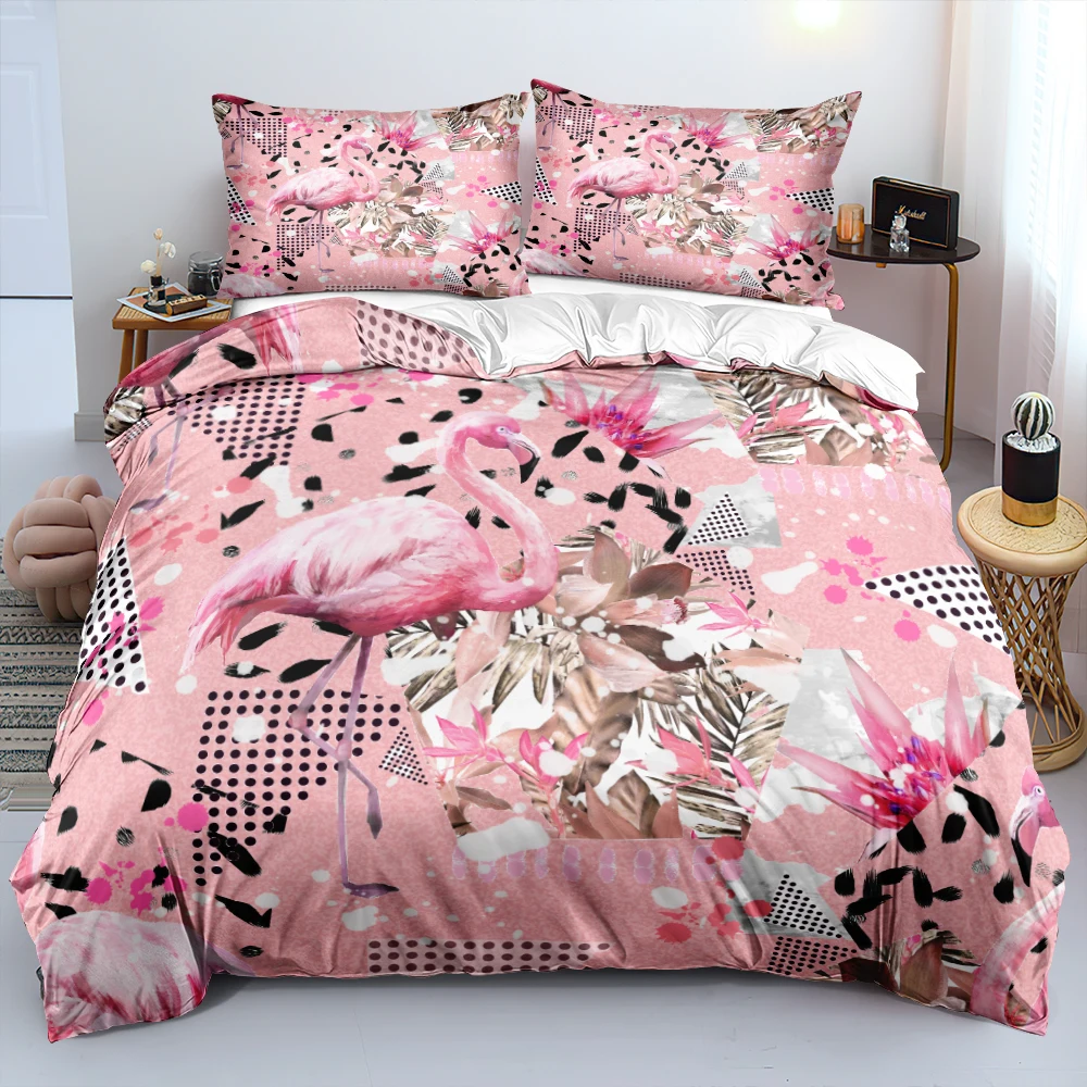 

3D Pink Abstract Flamingo Bedding Set A/B Double-sided Duvet Cover Set Twin Queen King Size 220x240cm Soft Bed Linen Decoration