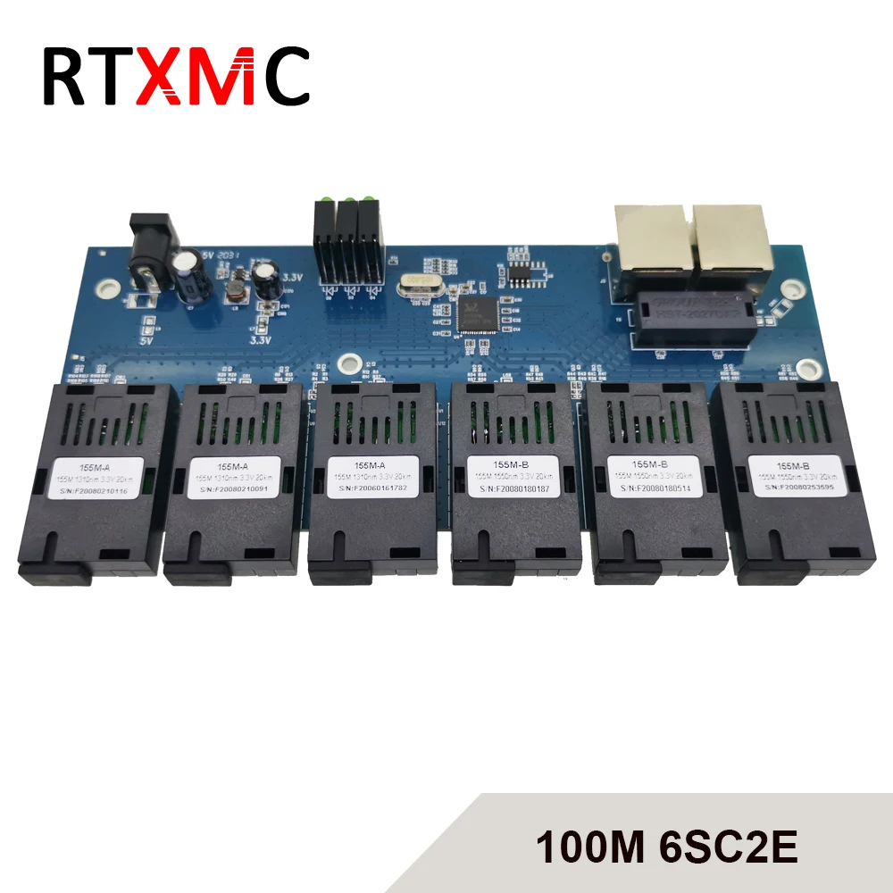 Оптоволоконный коммутатор RTXMC 6F2E 155 м 10/100 25 км 6 портов 3 А нм 3B SC | Мобильные