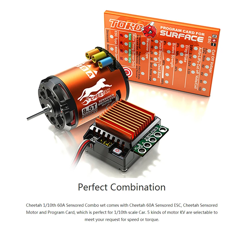 

SKYRC 8.5T 21.5T 1600KV Brushless Motor+ 60A Sensored ESC Program Card Combo Power System For 1/10 1/12 RC Car