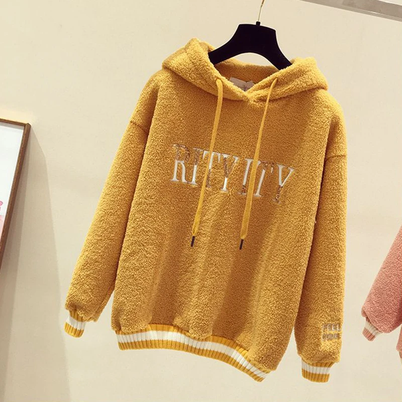 

Lucyever Winter New Fashion O-neck Hoodies Femme Korean Style Casual Elastic Pullovers Letter Printing Sweatshirt Womens