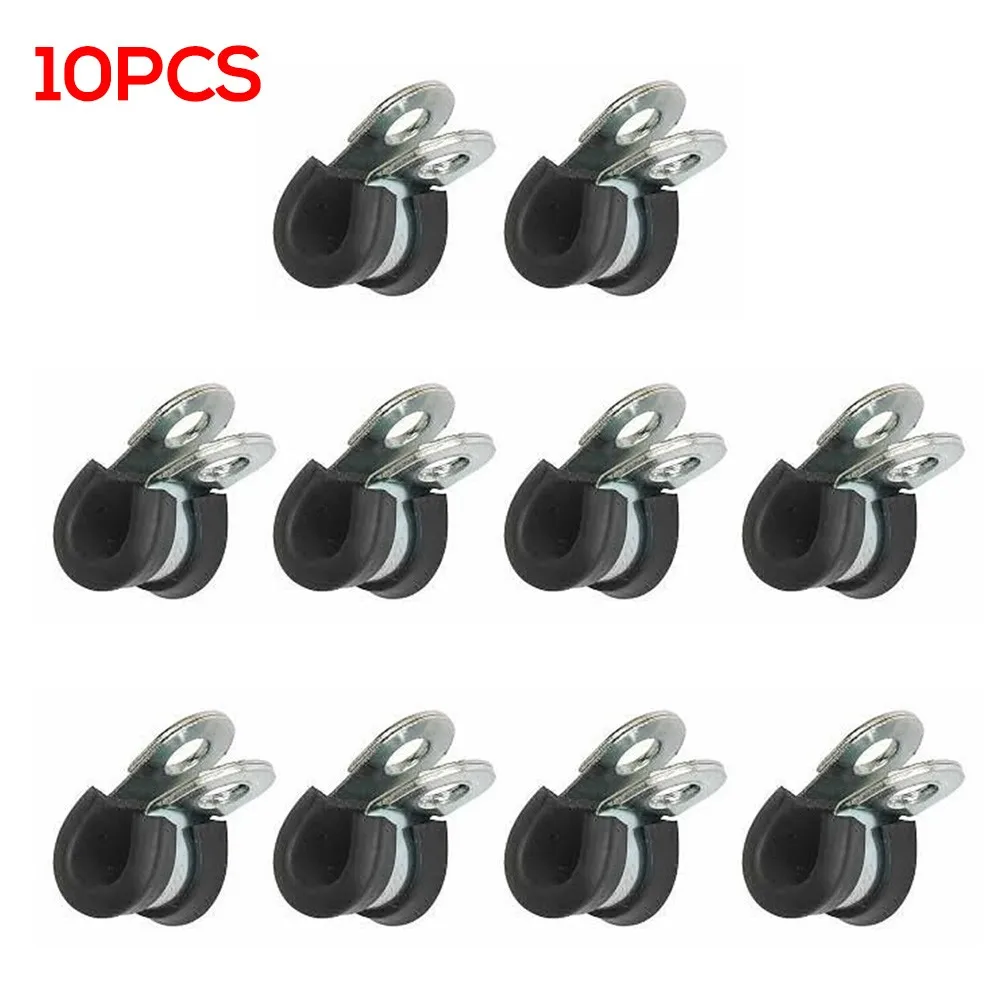 

10x 8mm Rubber Lined Metal P Clip Camper Hydraulic Brake Gas Line Pipe Fixing Metal+Rubber