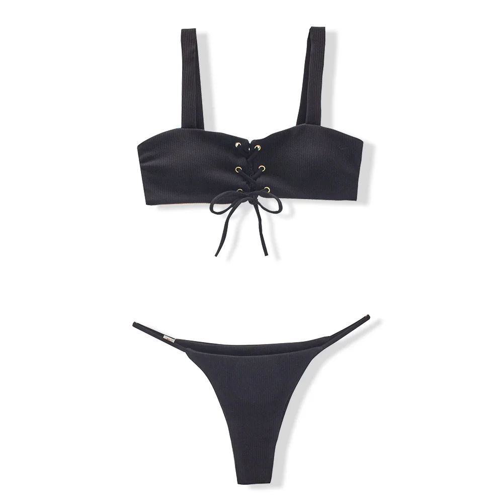 Однотонная купальная одежда Тонг бикини 2020 женский пуховик бюстгальтер Бандаж