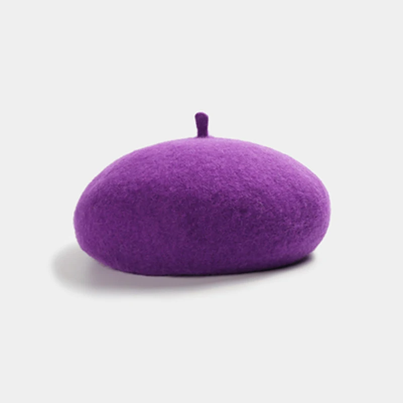 Purple Новинка, осенне-зимний высококачественный Женский берет, Модный женский однотонный Повседневный шерстяной берет, женские элегантные теплые шапки и кепки - Цвет: Purple