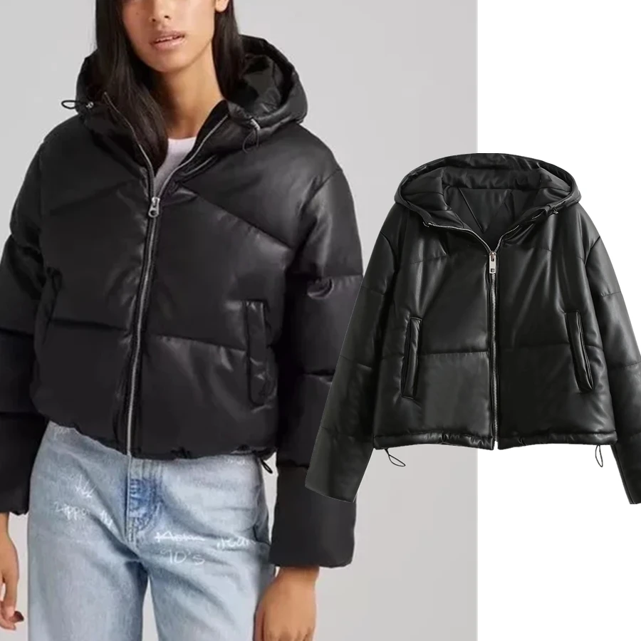 

Withered England Style Fashion High Street Short WinterJacket Women Casaco Feminino Jaqueta Feminina Leather PU Parka Coat Women