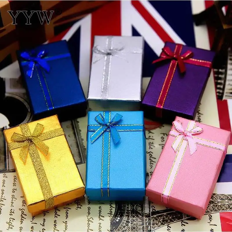 

50pcs/Lot Pearl Paper Jewelry Gift Box Necklace Ring Rectangle Packaging Box Ribbon Bowknot Gift Case Boxes Bracelets Display