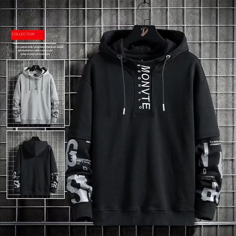 

Embroidery Oversized Hoodie Y2k Men Letters BRAND MAN SWEATSHIRT HOODI Fake Two Pieces Disguise The Game Of Free Shipping M-3XL