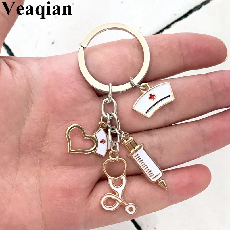 Veaqian new nurse cap medical keychain needle syringe thermometer lady jewelry gift. | Украшения и аксессуары