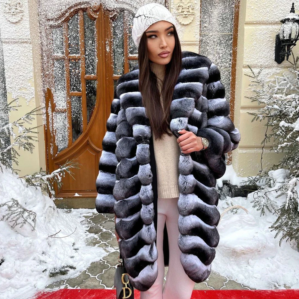 Пальто женское из натурального меха шиншиллы длинное | Женская одежда