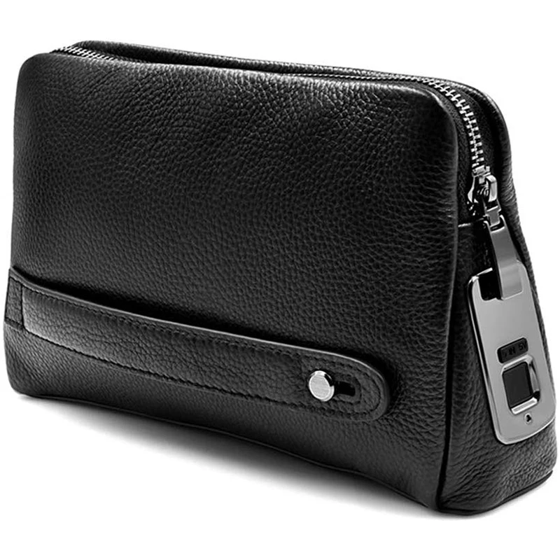 

FGGS-Men's Fingerprint Bags for Men Leather Hand Bag Male Long Money Wallets Mobile Phone Pouch Men Messenger Bag Anti-Theft Pur