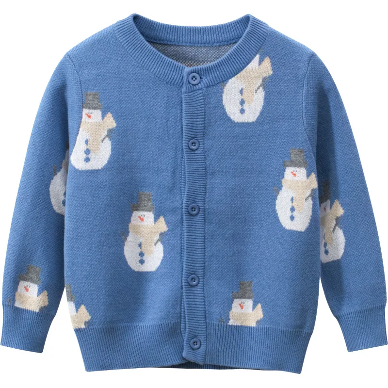 

Children's Clothing Autumn and Winter 2020 New Long-sleeved Children's Sweater Cardigan Snowman Cartoon Boy Knitted Jacket