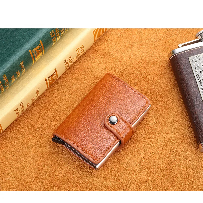 Bycobecy держатель для карт бумажник на кнопке RFID Блокировка винтажные кошельки Кредитная карта всплывающая защитная карта чехол тонкий Противоугонный держатель ID