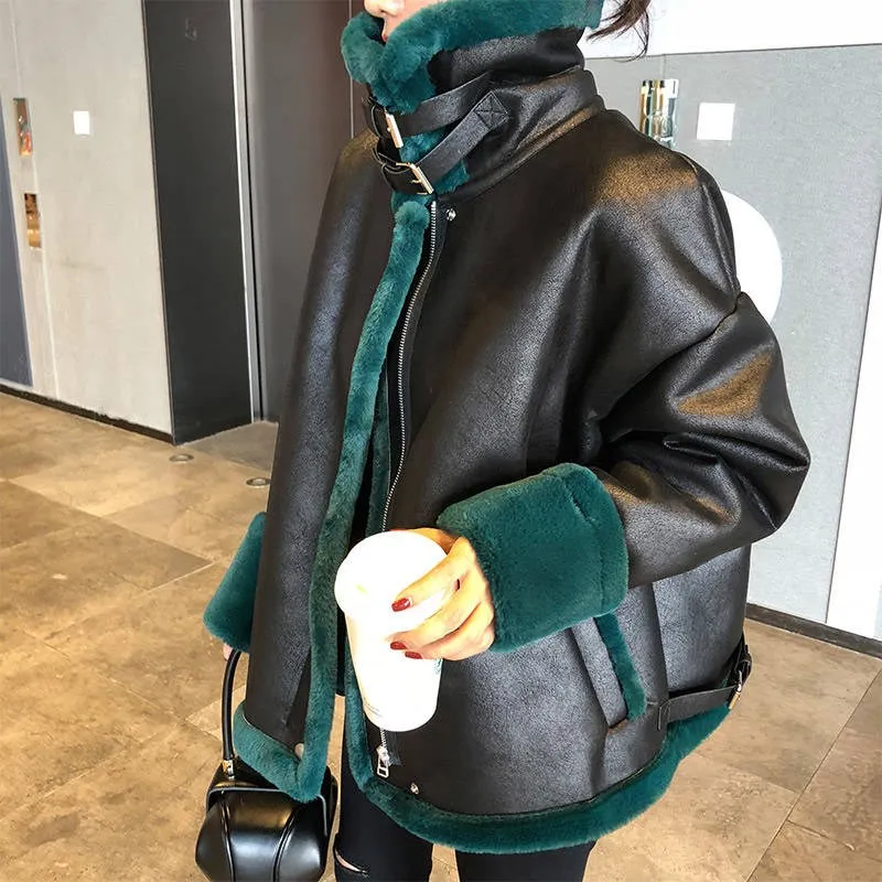 Осень-зима для женщин с поясом из искусственной кожи пальто отложным воротником