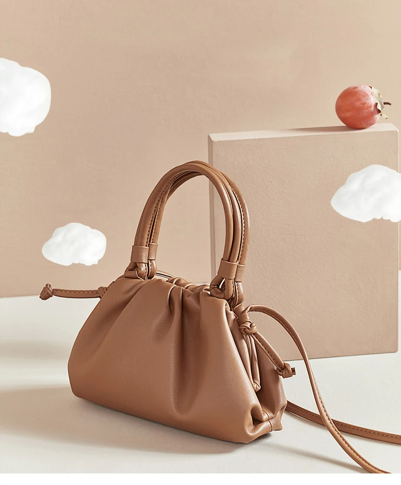 women handbag cowhide Shoulder bag fashion pleated cloud bag