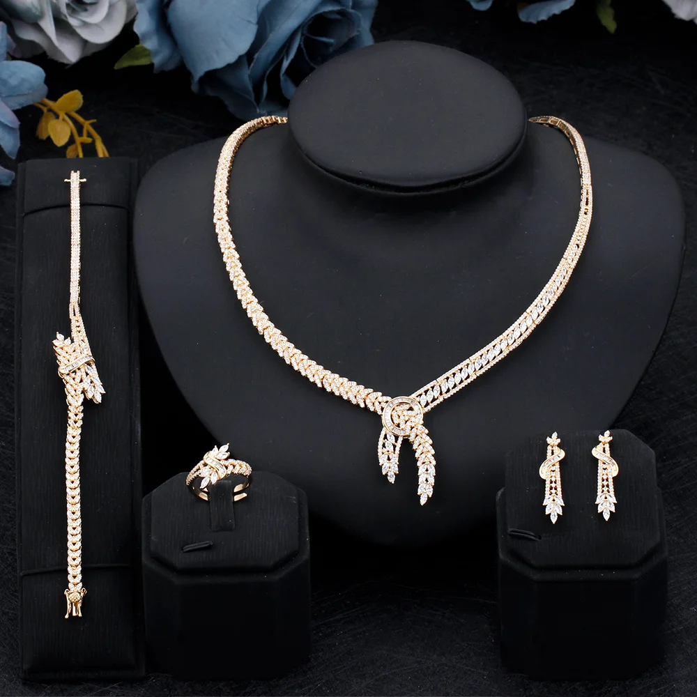 

Famous Brand High Quality Trendy Bridal Wedding Jewelry Set Necklace Earring Bracelet Bangle Ring Middle East Jewelry