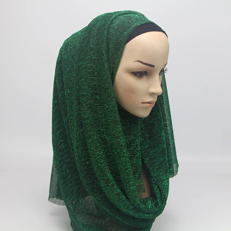 

2021 New Summer Ladies Gold Muslim Crinkle Wrinkle Glitter Shimmer Hijab Scarf Shawl Women Pleated Islamic Arab Head Scarves