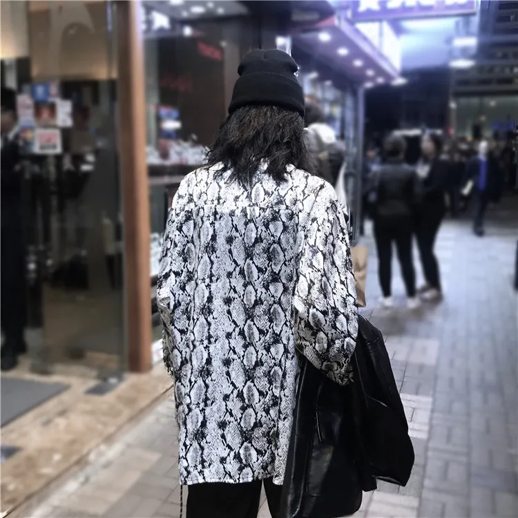 

tops long sleeve Blouses Shirts Couple Women's Clothing spring loose vintage streetwear korean Harajuku Snake print unisex shirt