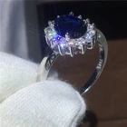 Женское кольцо с синим камнем, с фианитом
