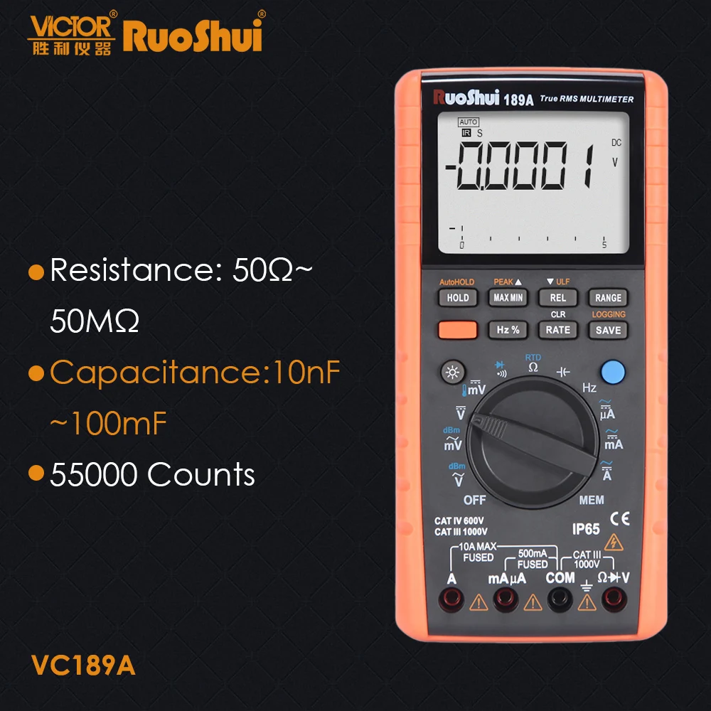 RuoShui 189A True RMS журнал данных 55000 отсчетов AC DC мультиметр Рабочий цикл частота RTD метр мультиметровый Электрический тестер