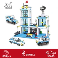 818 pieces of city police station building block kit compatible with city police swat car building block toy childrens boy gift