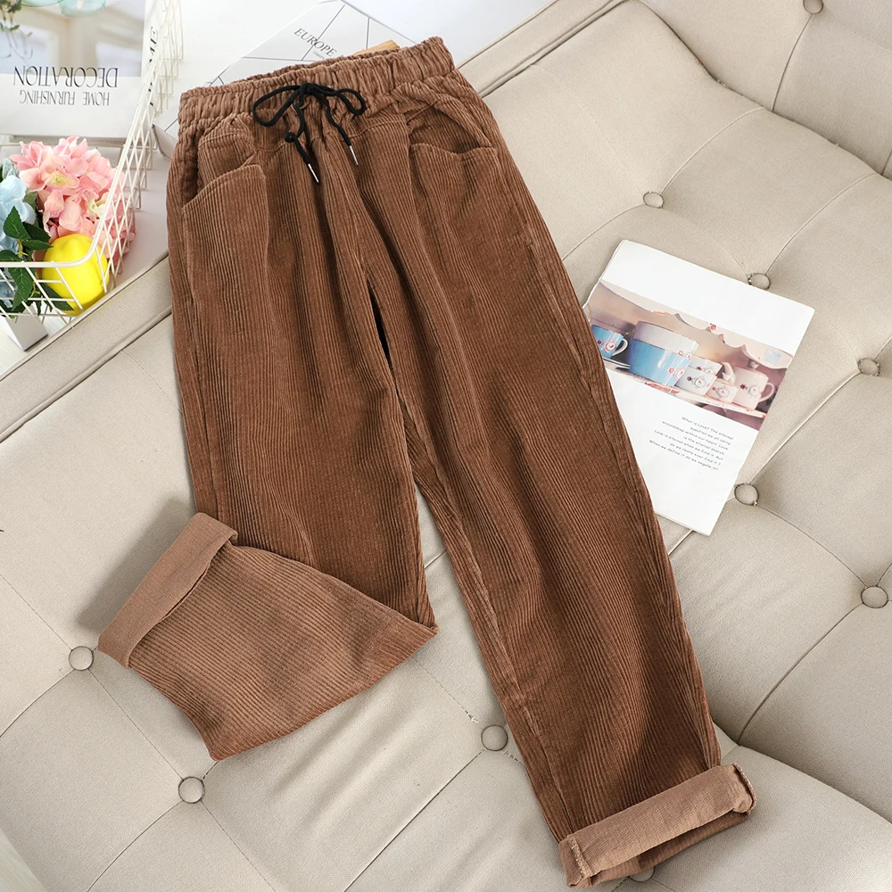 SINGRAIN женские вельветовые прямые штаны винтажные Харадзюку брюки с эластичной