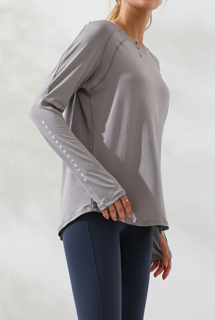 

New Letter Print Loose Workout Tops Long-Sleeve Shirt Yoga Top Quick-Drying Gym Training Running Sportswear Women 4 colors