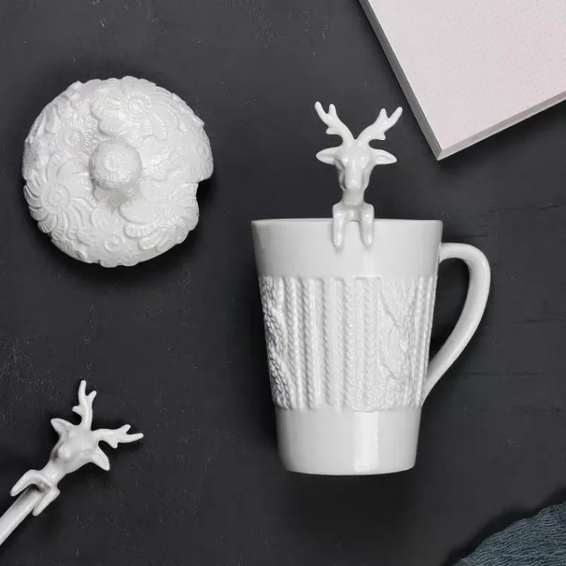 Рельефная Рождественская кофейная кружка с ложкой ручной работы креативная